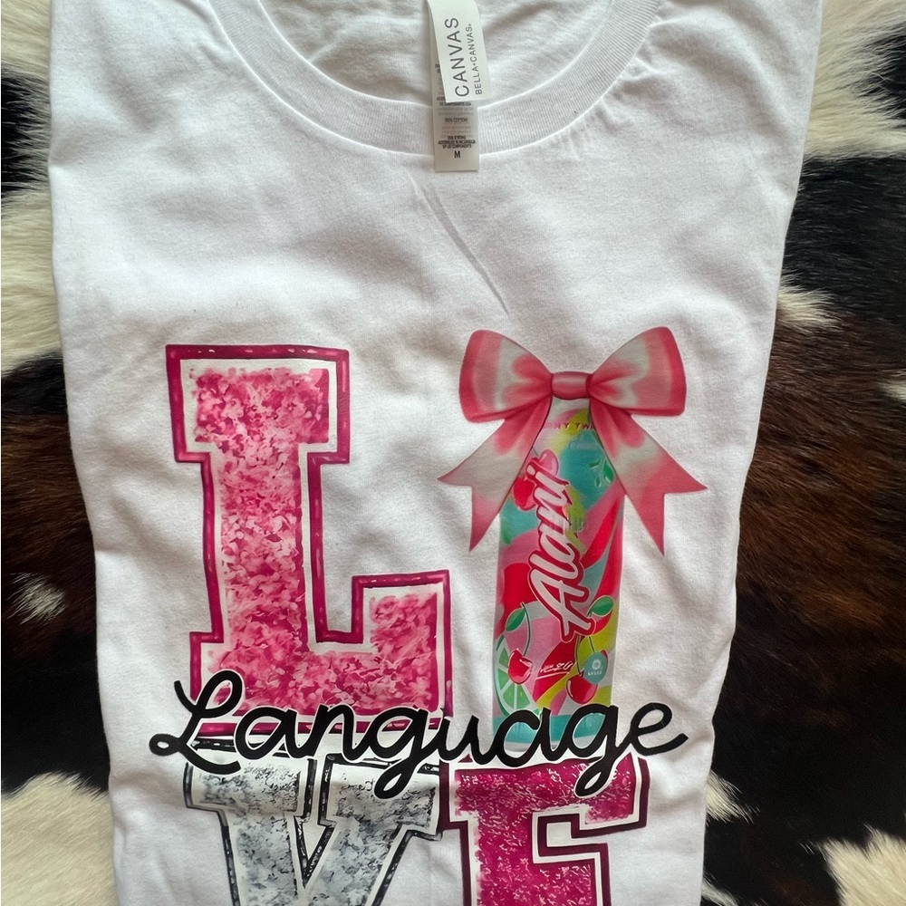 Bella Canvas White and Pink Short Sleeve Tee with Love Design